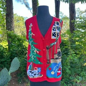 Christmas Sweater Vest Knit Ugly Sweater Contest Dog Cat Vintage Holiday Party M